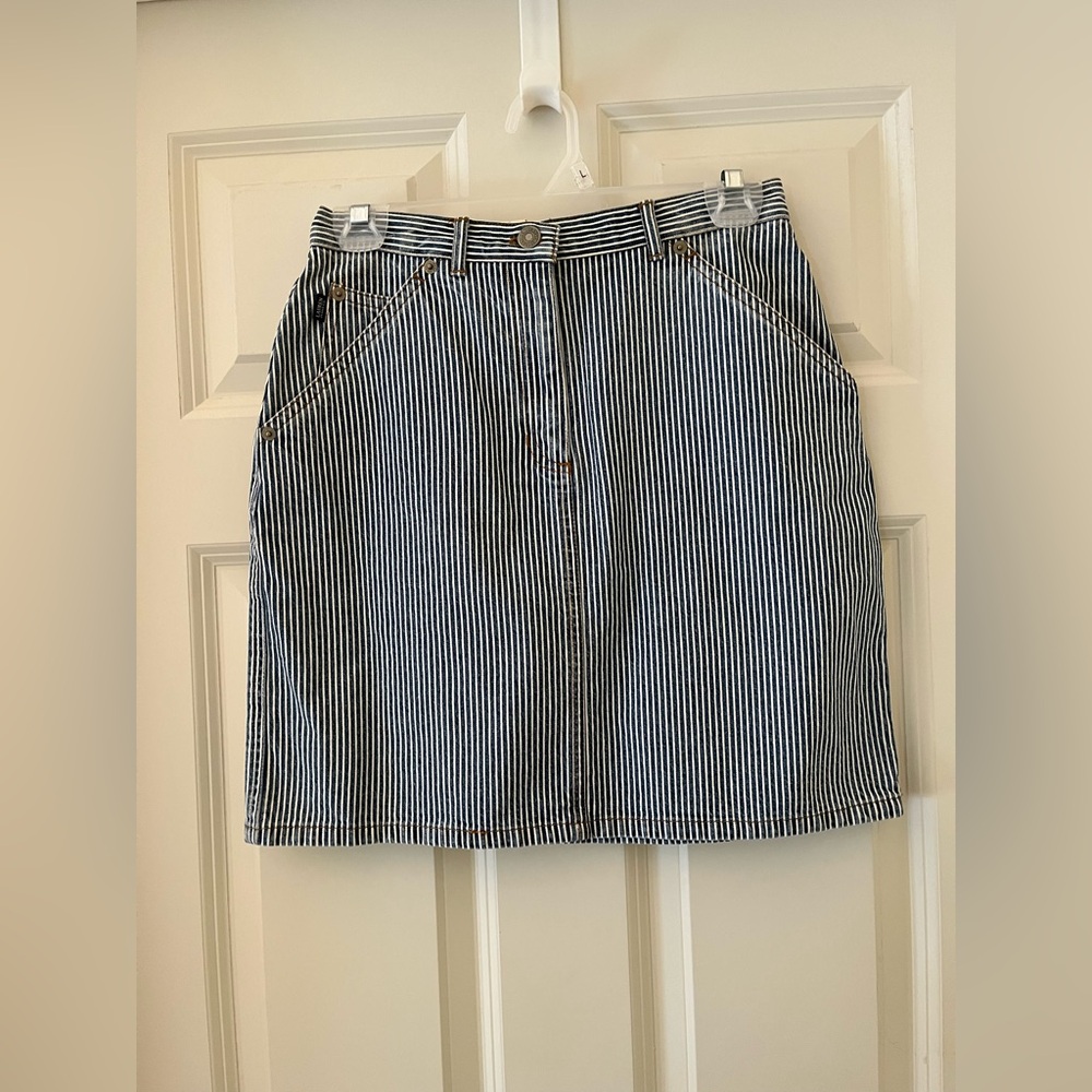 NWT Ralph Lauren Jean Co. five pocket denim skirt blue & white pinstripe cotton